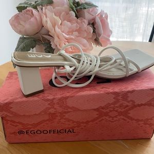 Lace up white block heels